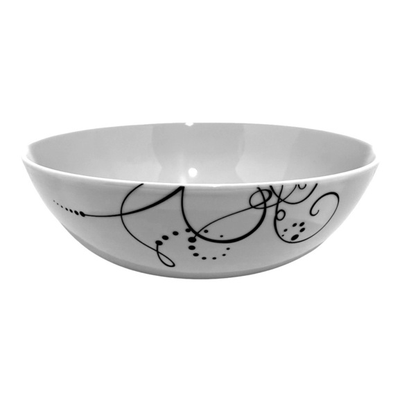 TABLE TOPS GALLERY Pescara Large Serving bowl Swirly Round White Black LIKE NEW - Picture 1 of 12
